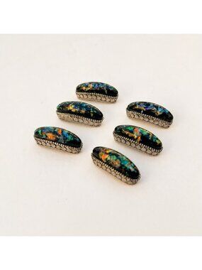 Lot of 6 Iridescent Acrylic Silvertone Beads For Crafts and Jewelry Making